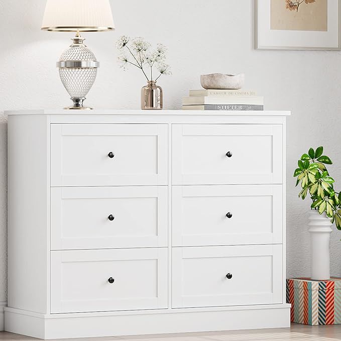 FOTOSOK White Dresser, 6 Drawer Dresser for Bedroom, Modern White Dresser Double Dresser 6 Drawer... | Amazon (US)