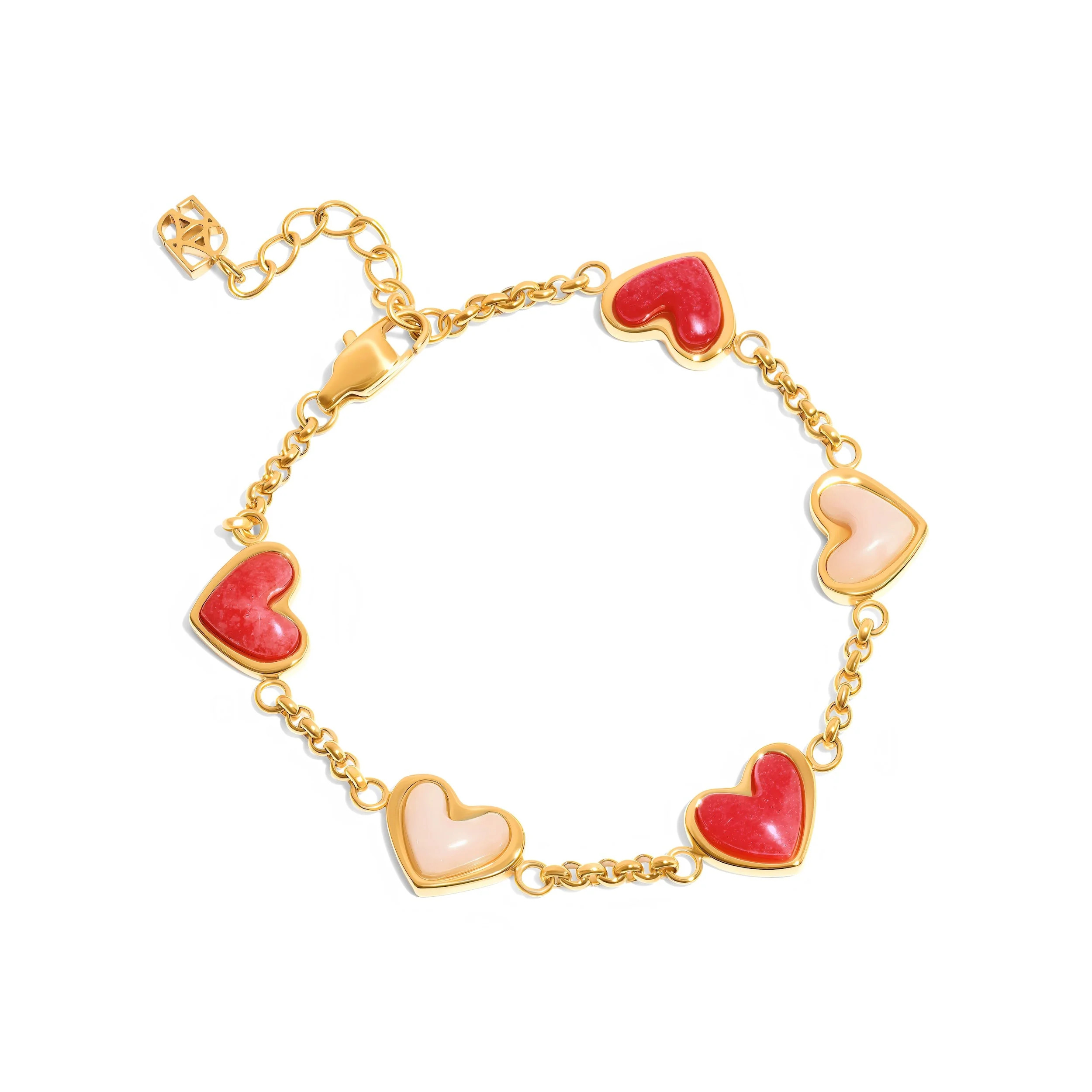 Fuchsia & Pale Pink Multi Quartz Heart Bracelet (Gold) | Abbott Lyon