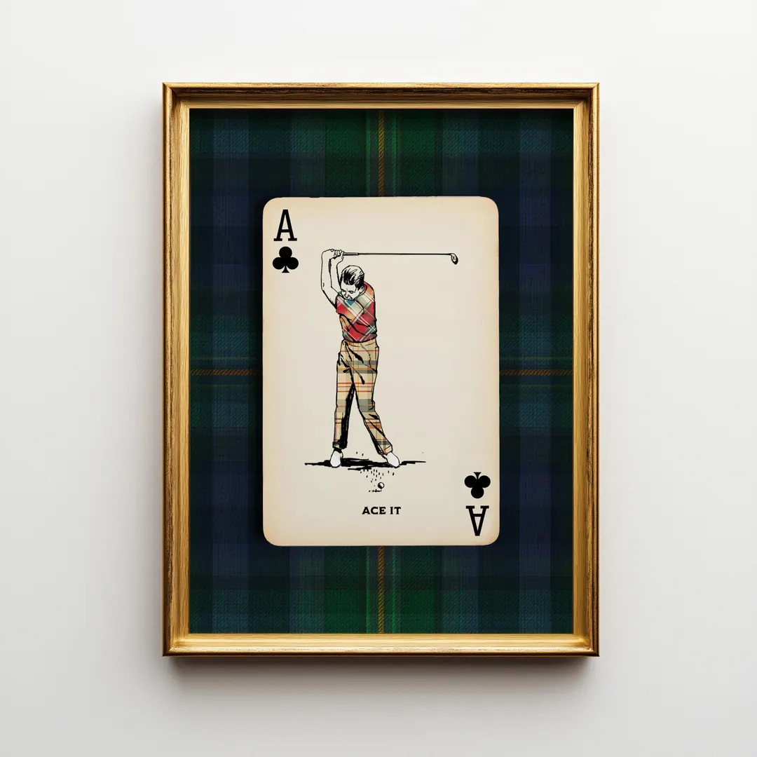 Navy Plaid Golf Poster – Playing Card Wall Art, Vintage Country Club Decor, Preppy Masculine Of... | Etsy (US)