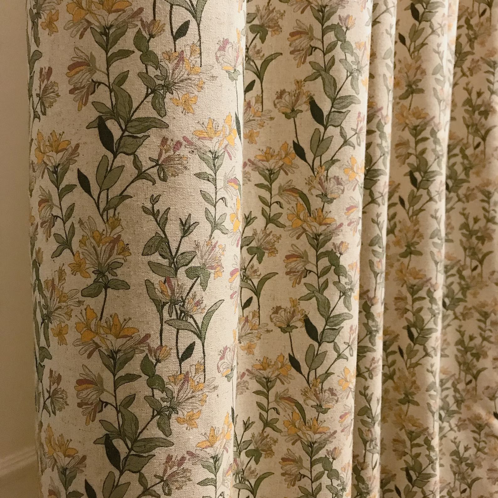 Modern Vintage Light Orange Plum Pink Floral Pattern Washed Linen Cotton Curtain Natural Beige Ba... | Etsy (US)