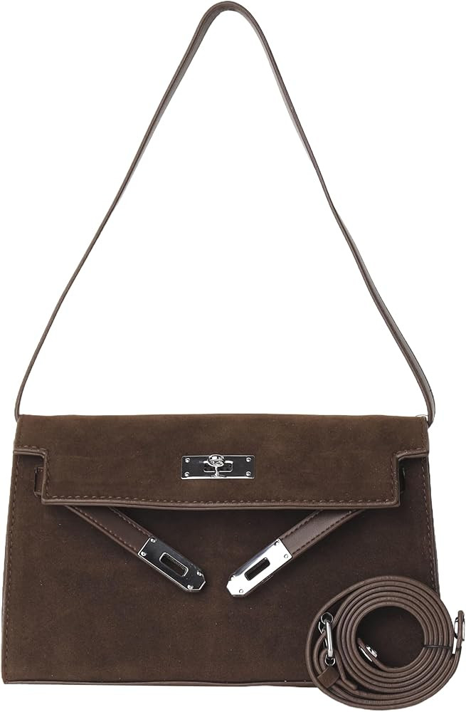 Nylosiaind Suede Shoulder Bag, Brown, Crossbody Style with Flap and Buckle Closure (Brown): Handb... | Amazon (US)