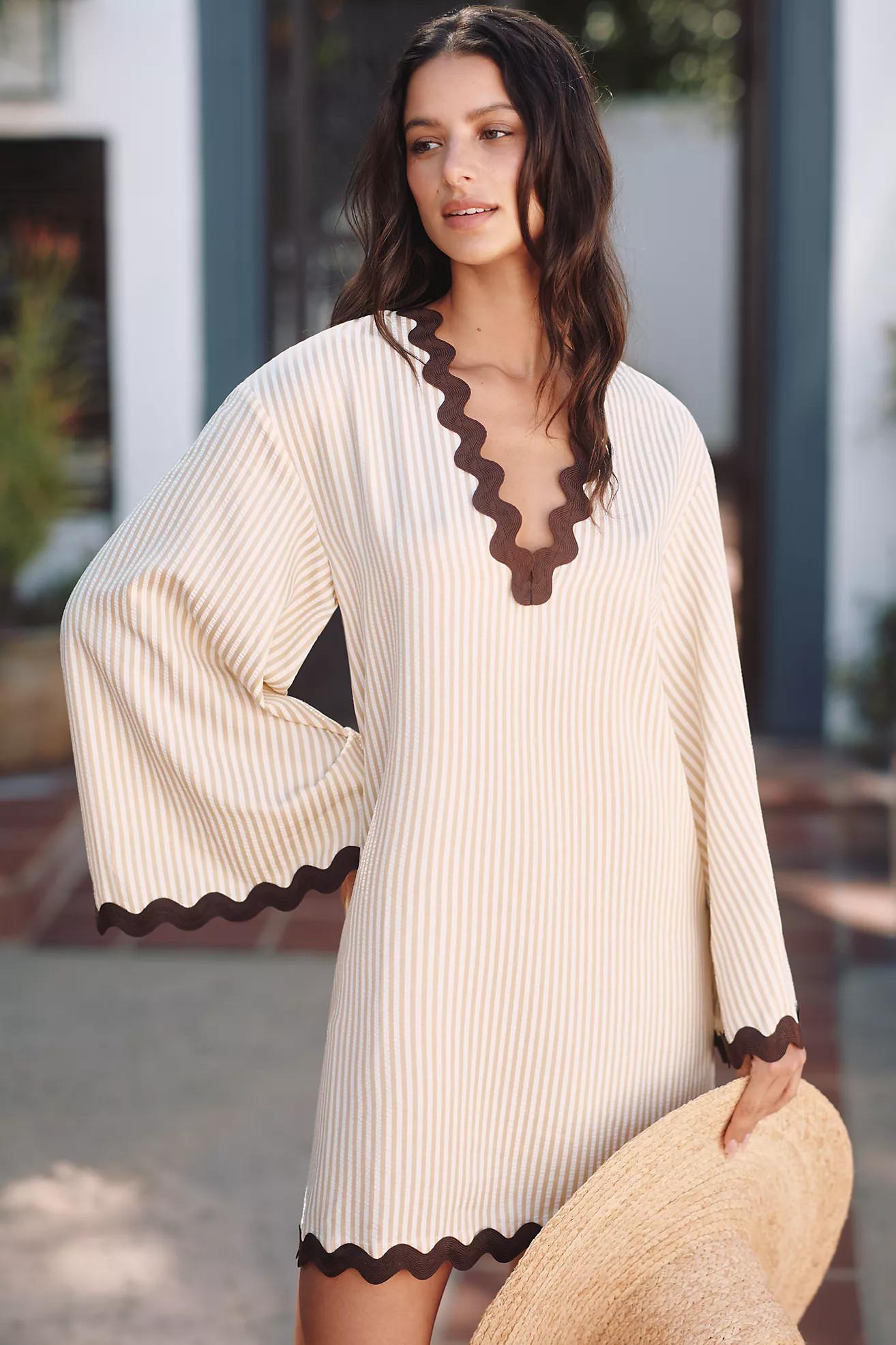 Flat White Striped Ric Rac Tunic | Anthropologie (US)
