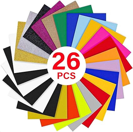 YRYM HT HTV Heat Transfer Vinyl Bundle : 26 Pack 12" x 10" Sheets Iron on Vinyl，20 Assorted Col... | Amazon (US)