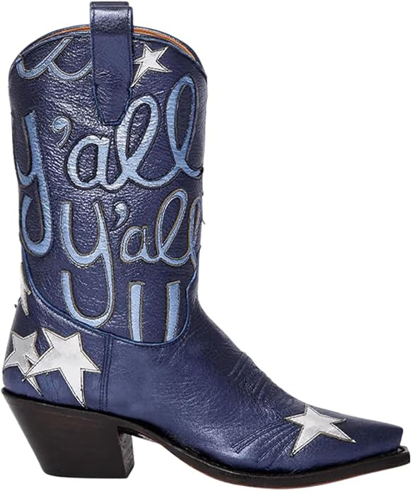 Western Boots For Women Embroidered Star Pointed Toe Cowgirl Boots Chunky Heel Cowboy Boots Pull ... | Amazon (US)