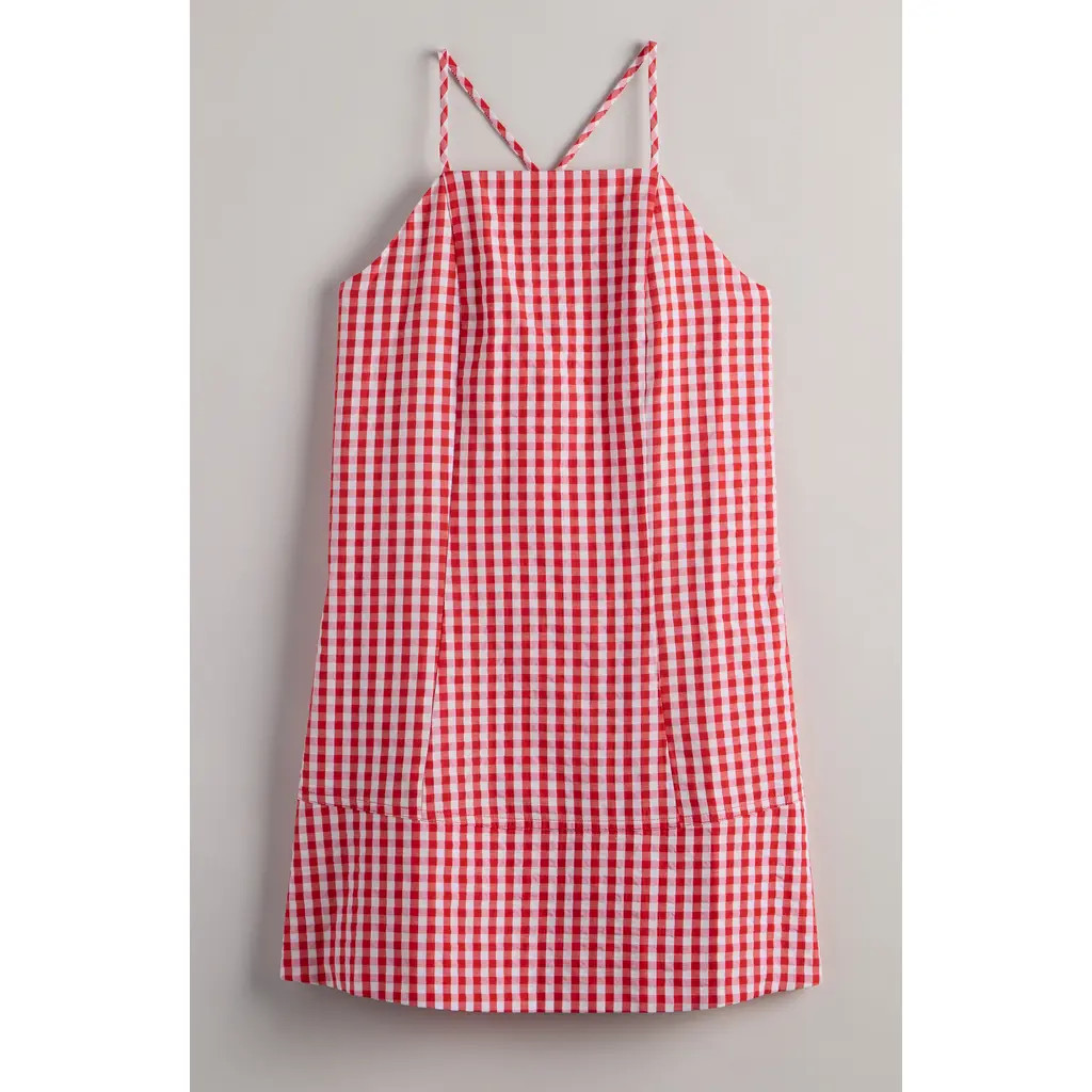 Nordstrom Kids' Gingham Apron Dress in Red Poinsettia Gingham at Nordstrom, Size L | Nordstrom