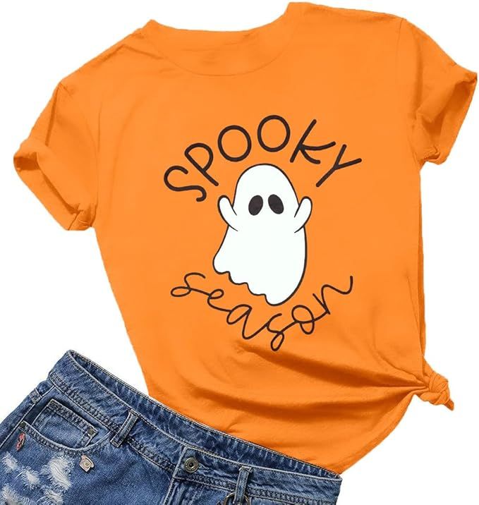 Spooky Season Shirts Women Cute Halloween Ghost Tshirts Funny Short Sleeve Fall Gifts Shirt | Amazon (US)