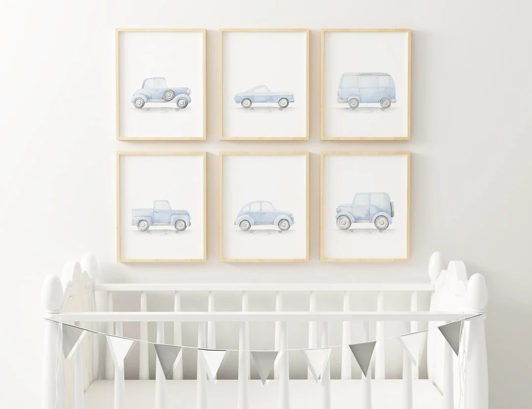 Blue Cars Prints, Vintage Truck Print, Blue Gray Nursery Decor, Toddler Room Decor, Cars Poster, ... | Etsy (US)