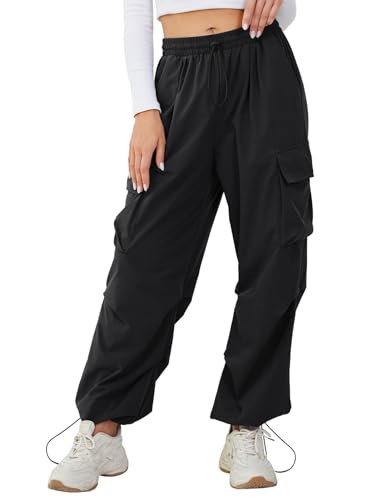 BBX Lephsnt Women Baggy Cargo Pants with Pocket Y2K Drawstring Elastic Jogger Pant Wide Leg Combat Military Trousers(Black,M) | Amazon (US)