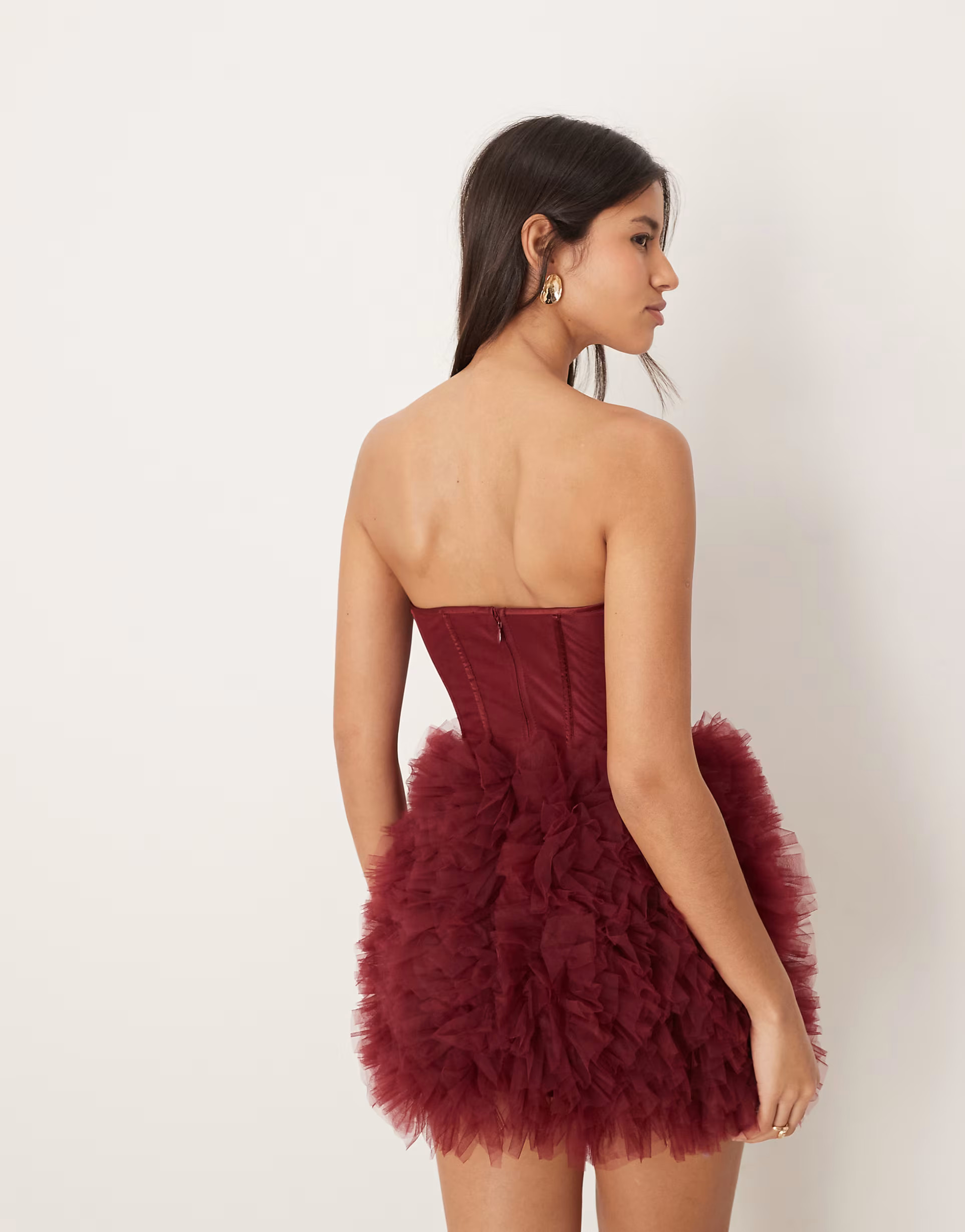 Lace & Beads strapless corset detailing tulle skirted mini dress in burgundy | ASOS | ASOS (Global)