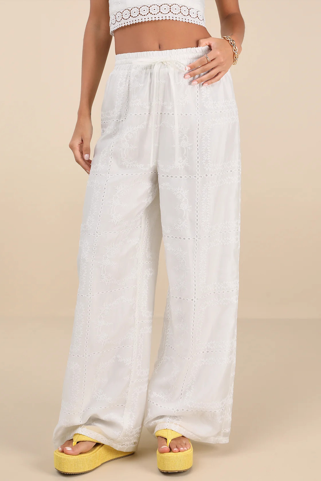 Anthoula White Eyelet Embroidered Drawstring Pants | Lulus