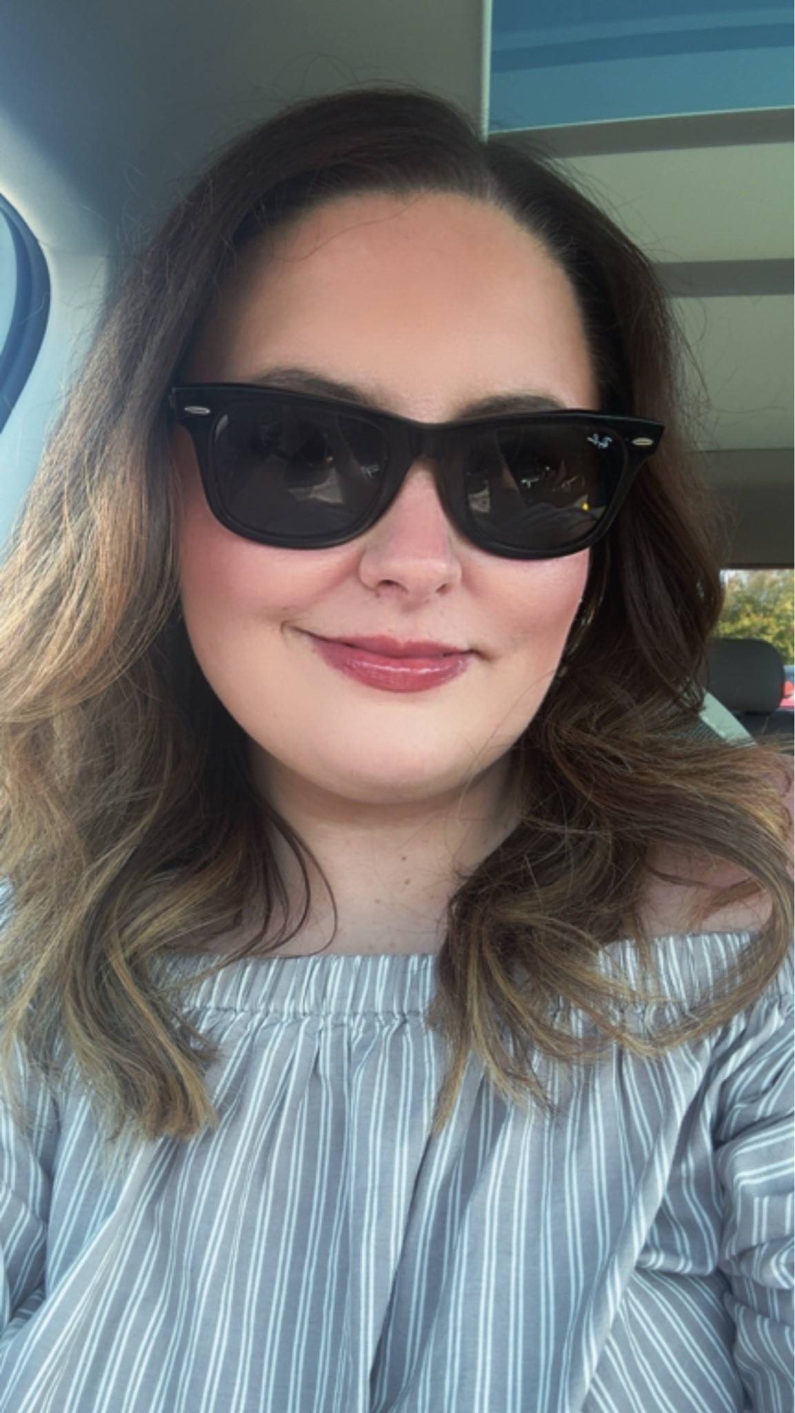 Summer outfit of the day ☀️ // Brown striped off the shoulder dress, black Ray-ban sunglasses, Buxom mauve lip gloss

#LTKBeauty #LTKootd #LTKdayinmylife