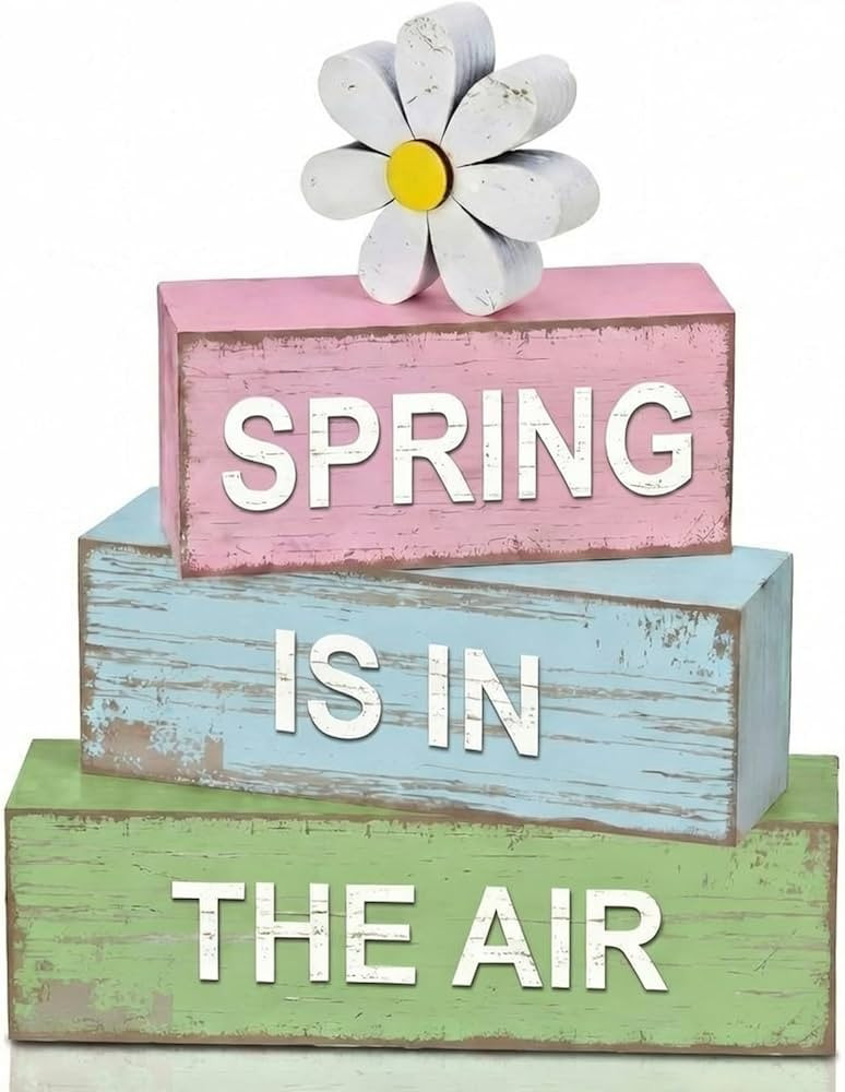 4 Pcs Spring Table Decoration Daisy Wooden Block Sign Daisy Spring Table Decor Centerpieces Farmh... | Amazon (US)