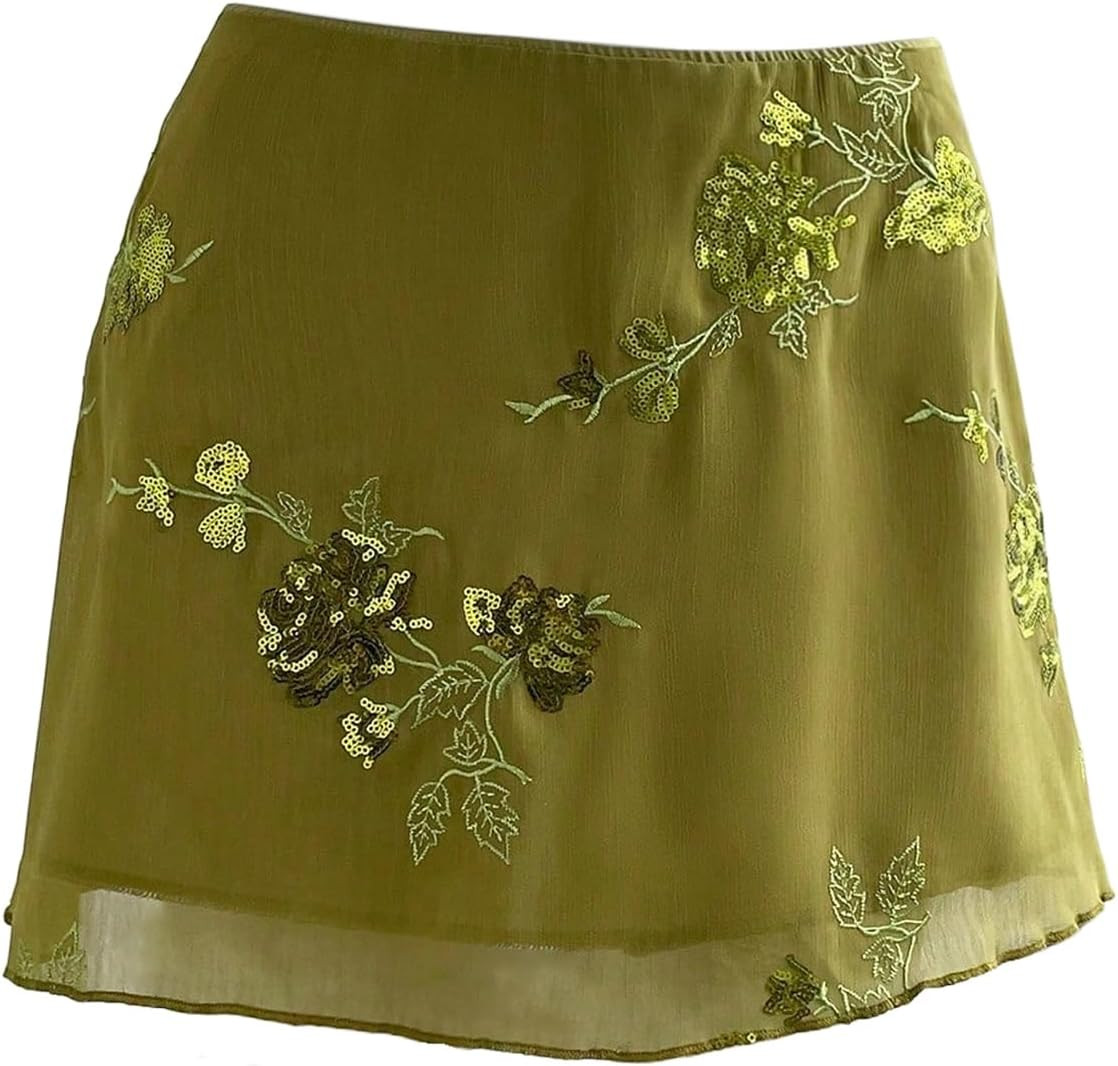 Floerns Women's Sparkly Sequin Mini Skirt Y2K Beaded Floral Hip Skirts | Amazon (US)