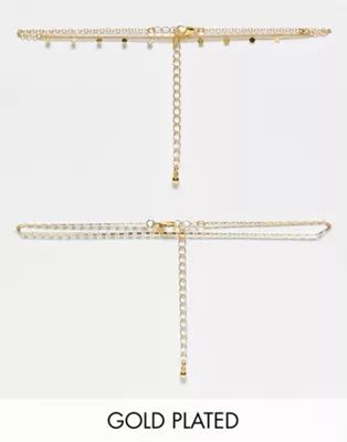 ASOS DESIGN 14k gold plated pack of 2 choker necklaces with disc design | ASOS (Global)