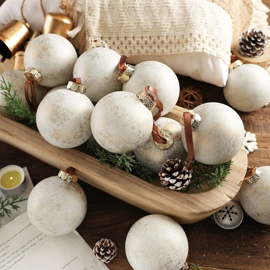 Yunlly 12 Pcs Neutral Textured Christmas Ball Ornaments 2025 3.15 Inch Rustic Vintage Xmas Tree O... | Amazon (US)