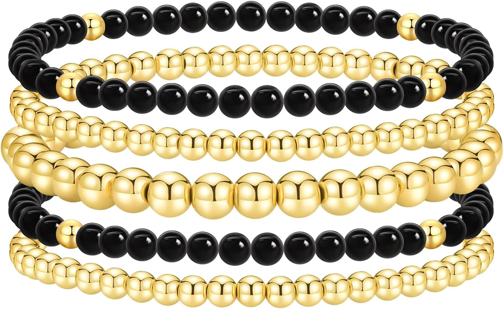 jollone Gold Beaded Bracelets for Women Stackable Gold Bracelets for Women 14K Gold Plated Stretc... | Amazon (US)