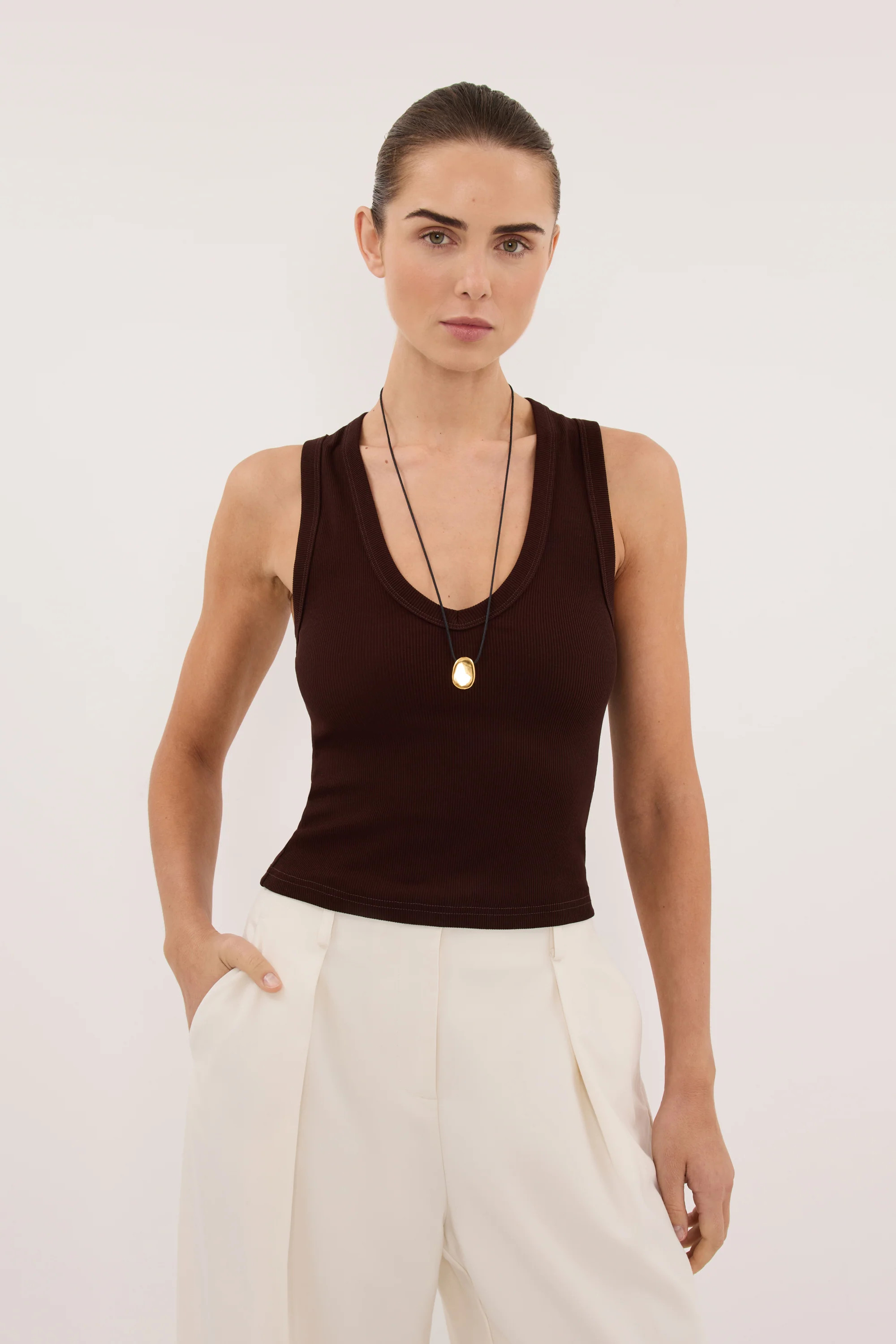 YASMIN BURNT CHOC KNIT TANK | DISSH