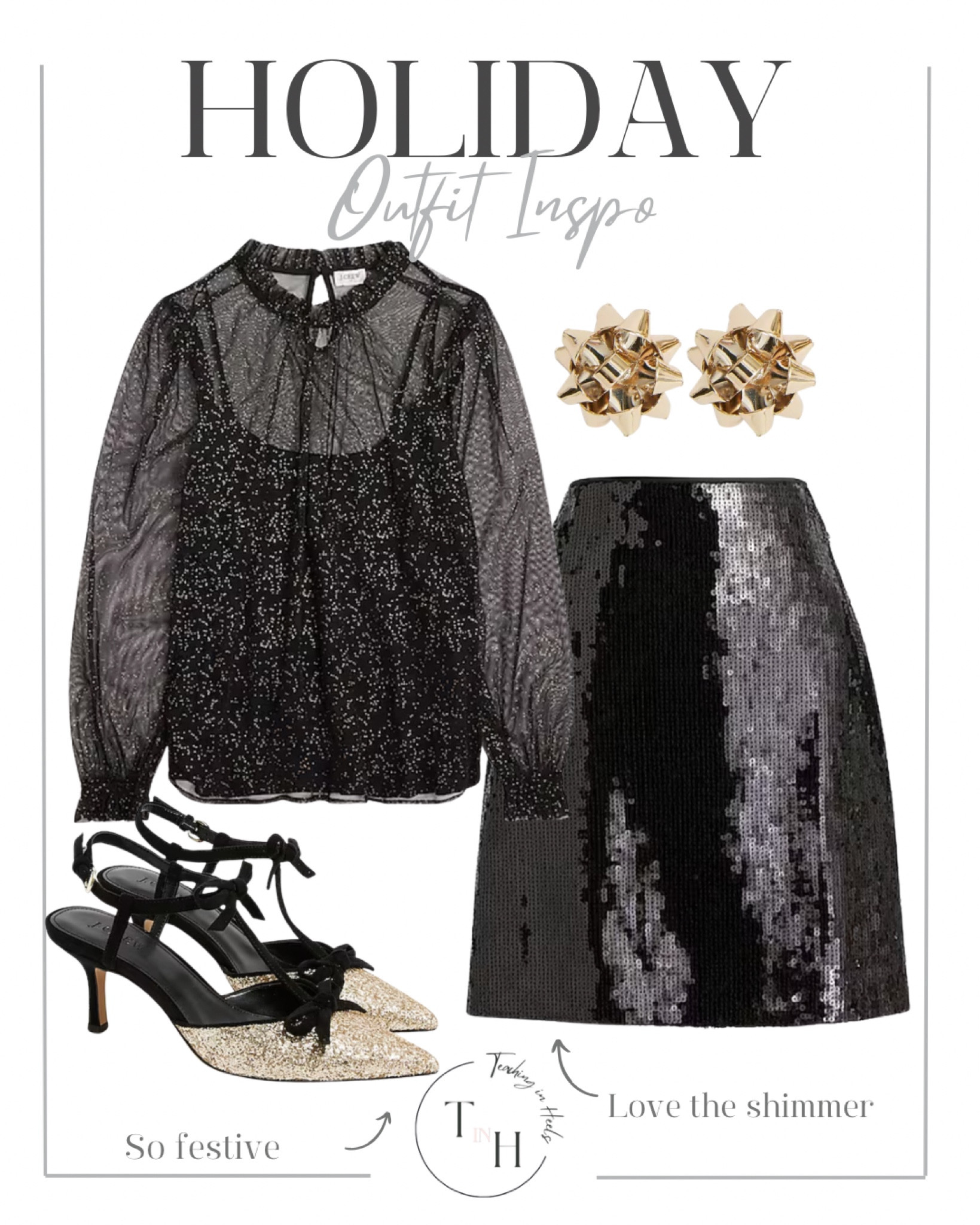 Sequin mini skirt  shimmer ruffle top  black and gold glitter heal  gift bow earrings  holiday outfit inspo  holidays  christmas outfit  christmas eve  dressy winter ootd  NYE outfit   holiday ootd  holiday theme outfit  teacher style  teacher work style workwear  business casual  business office outfit  teacher ootd  teacherfit   ootd  shirt trendteacher  teacher outfits  teacher


#LTKGiftGuide #LTKHoliday #LTKSeasonal