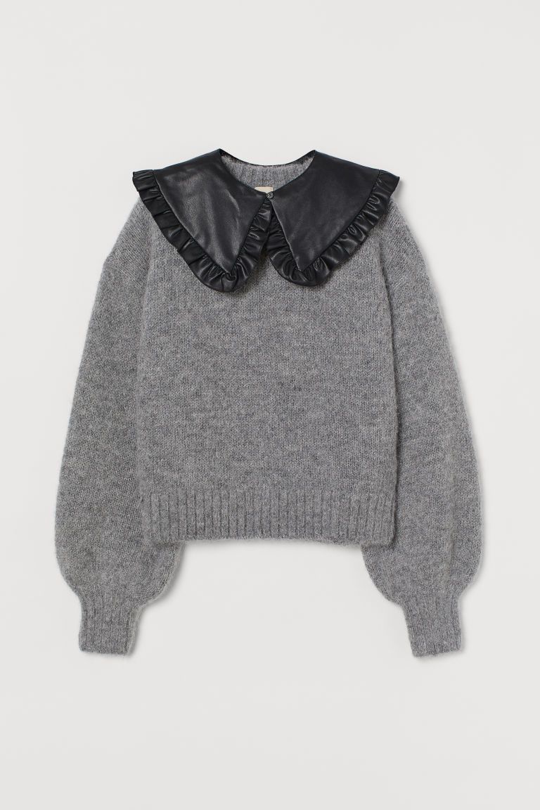 H & M - Wool Sweater with Collar - Gray | H&M (US + CA)