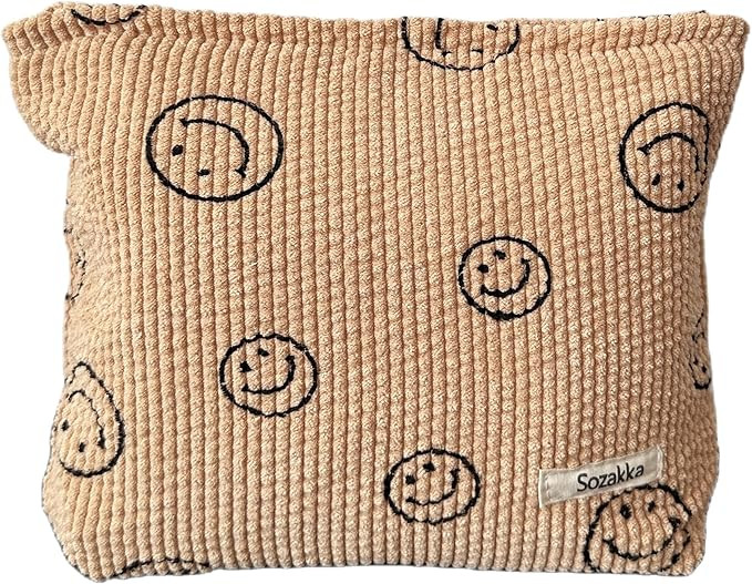 Cosmetic Bags for Women - Corduroy Cosmetic Bag Aesthetic Women Handbags Purses Smile Dots Makeup... | Amazon (US)