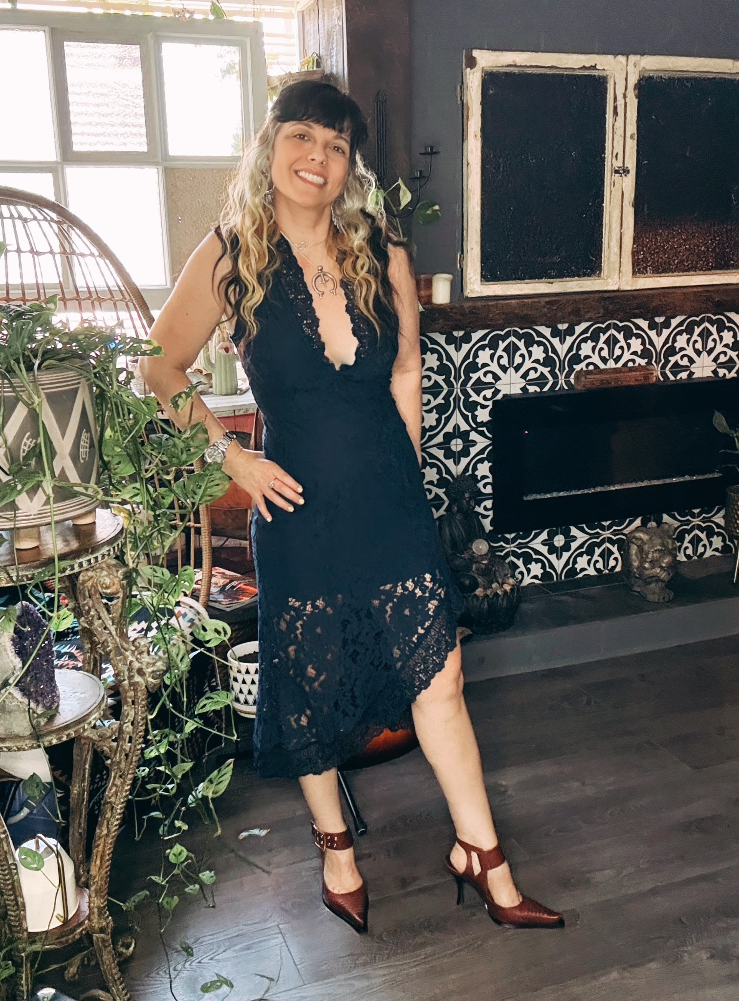 Perfect little lace number for a night out with the girls.  A deep V plunge never hurts when wanting to turn heads ❤️‍🔥 and a cute heal with western detailing .

#LTKdresses #LTKsummer #LTKsale