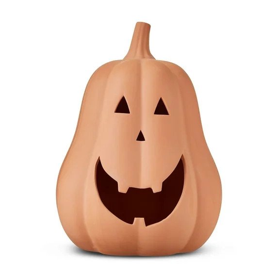 Clay Jack-o'-Lantern Tabletop Fall Halloween Decor, Brown, 13", by Way To Celebrate | Walmart (US)