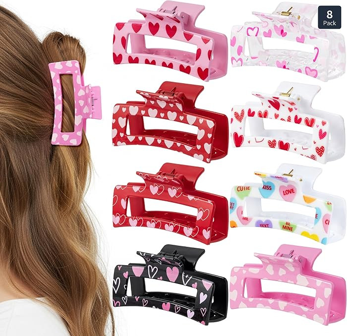 PANTIDE 8Pcs Valentine's Day Hair Claw Clips for Women Girls - Conversation Heart Candy Rectangle... | Amazon (US)