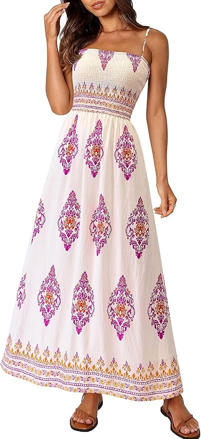 PRETTYGARDEN Summer Dress for Women 2025 Floral Sundress Spaghetti Strap Flowy Beach Vacation Boh... | Amazon (US)