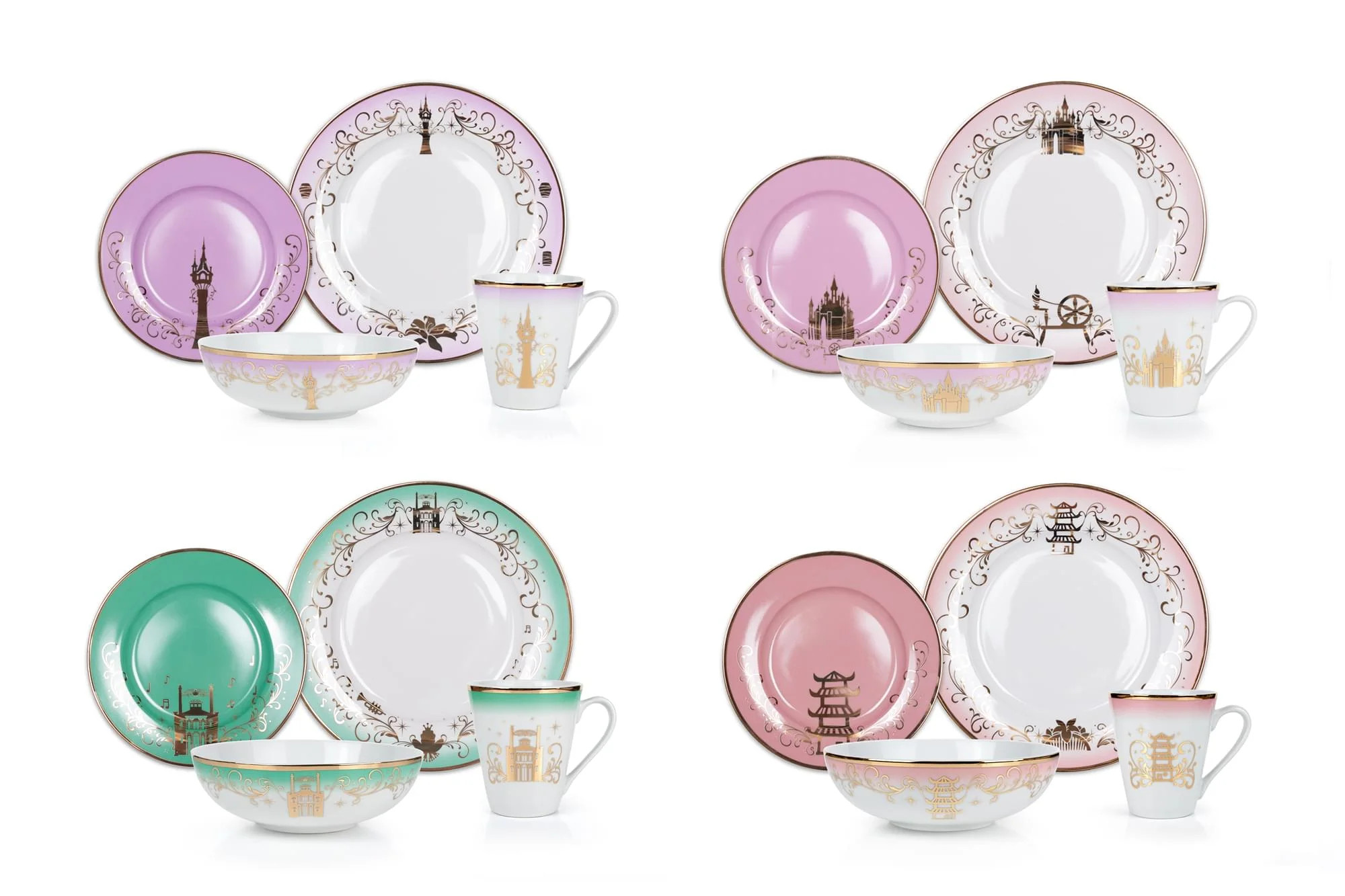 Disney Princess 16-Piece Ceramic Dinnerware Set | Tiana, Rapunzel, Aurora, Mulan | Walmart (US)