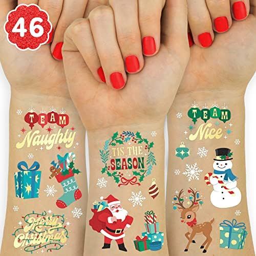 xo, Fetti Christmas Decorations Temporary Tattoos for Kids - 46 Glitter Styles | Team Naughty, Te... | Amazon (US)