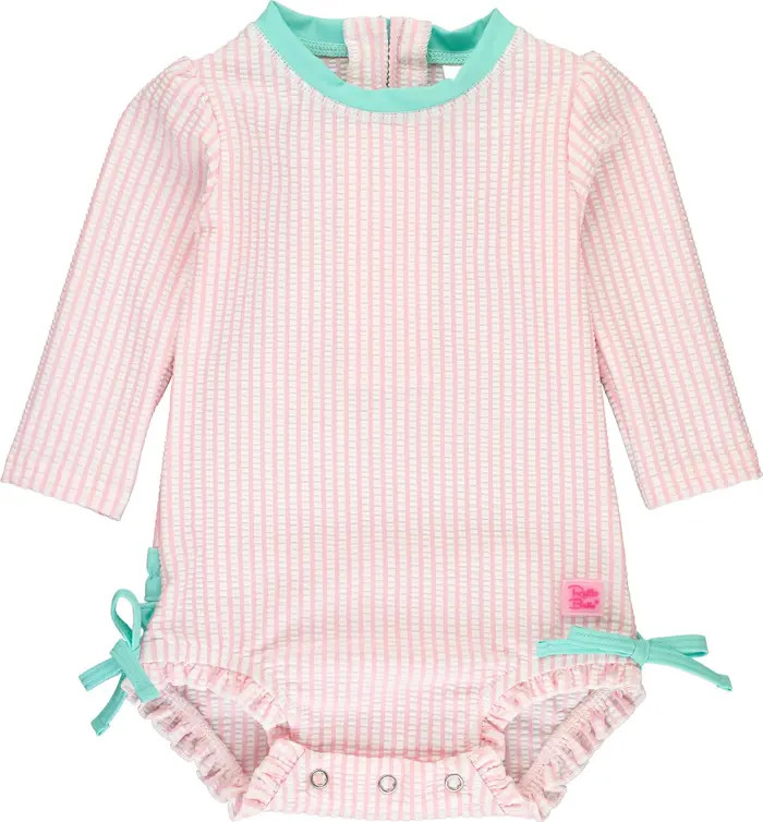 Girls Seersucker Long Sleeve UPF50+ One Piece Rash Guard | Nordstrom