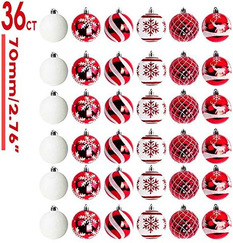 OurWarm 36ct 70mm Christmas Ball Ornaments Tree Decorations 6 Styles with Classic Red and White S... | Amazon (US)