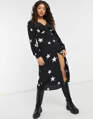 Nobody's Child button front midi tea dress in star print | ASOS (Global)