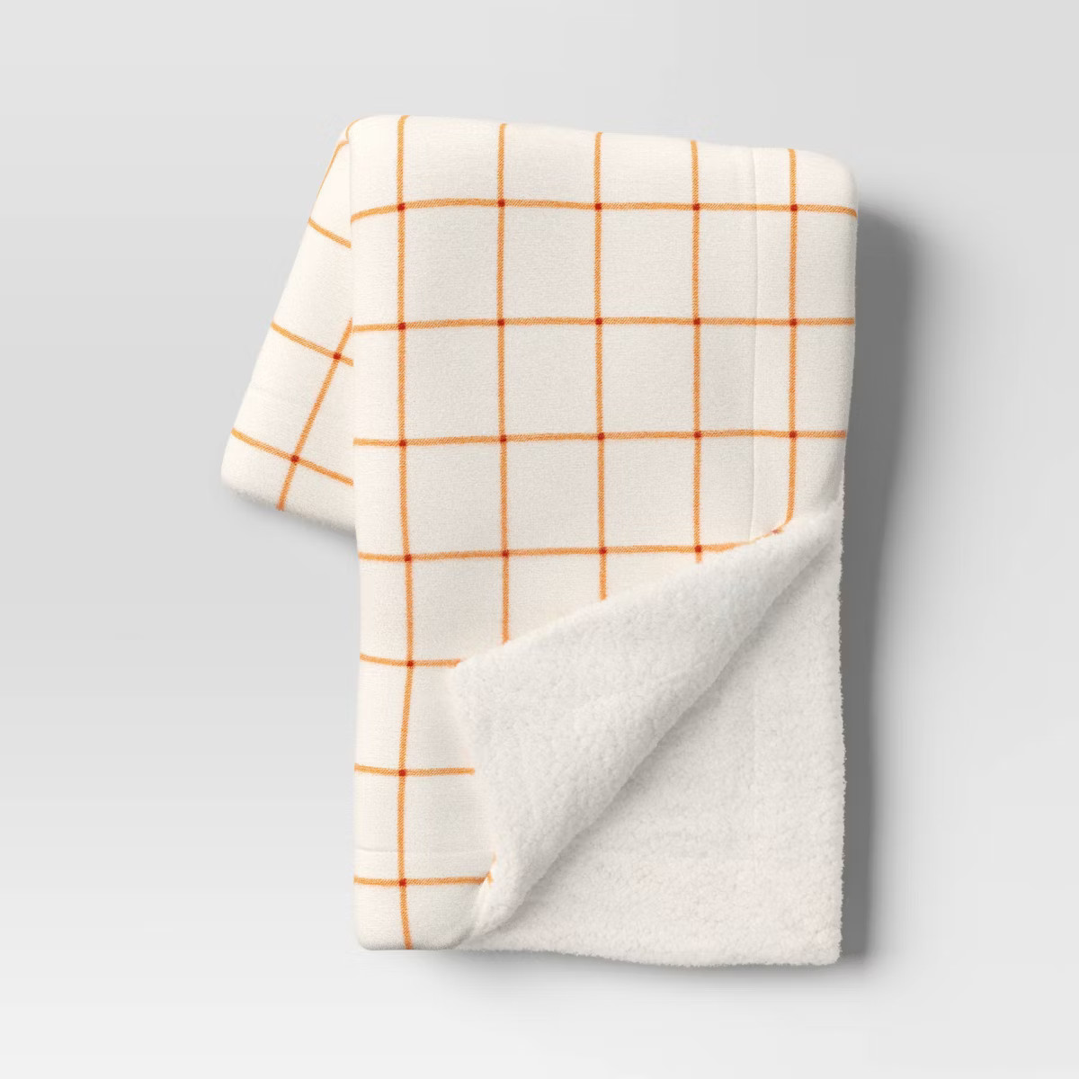 Windowpane Plush with Shearling Reverse Throw Blanket Cream/Orange - Threshold™ | Target