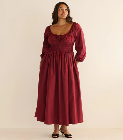 D�?EN Quintessa Dress -- Deep Crimson - Size - Xs Prairie Vintage-inspired Effortless | DOEN
