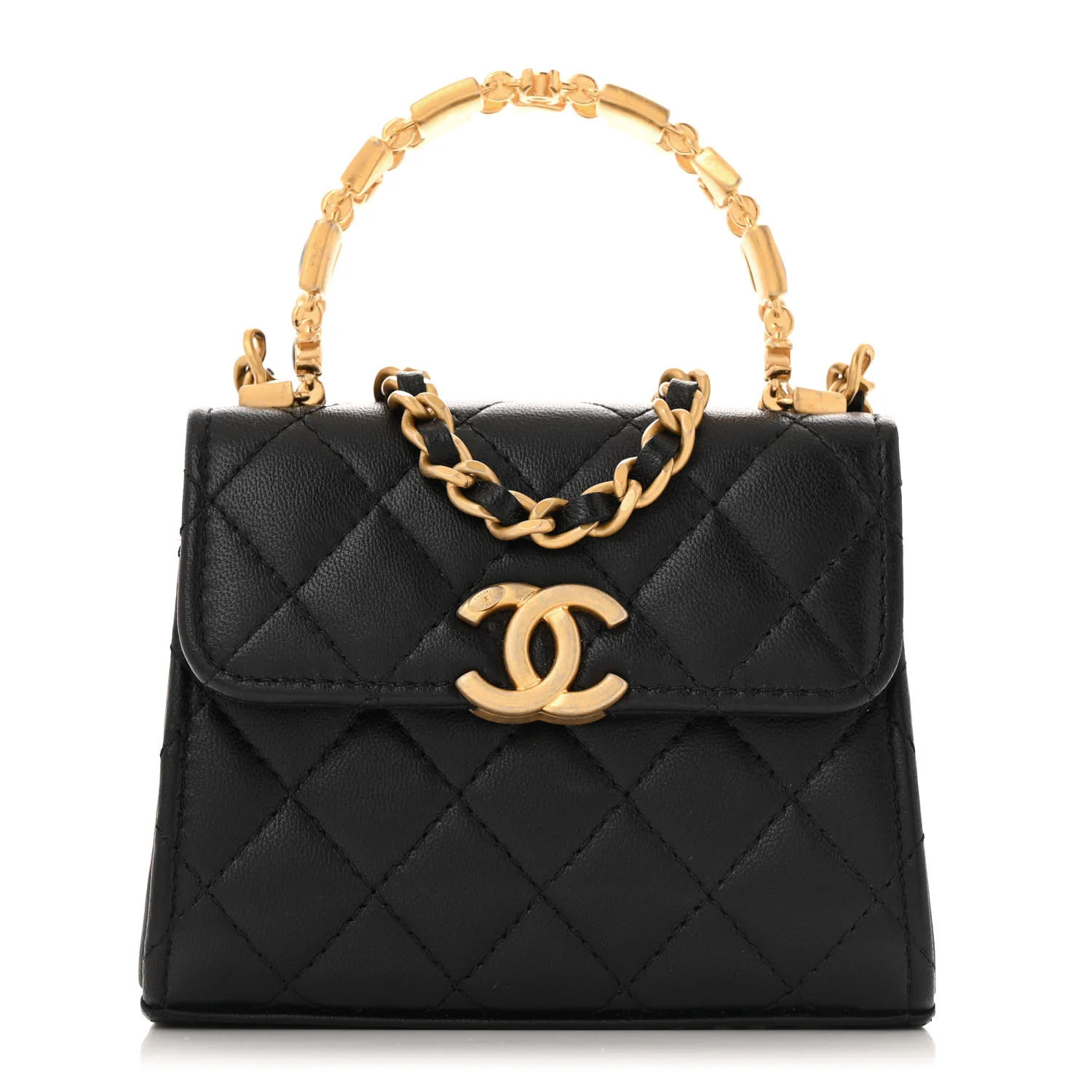 Chanel Lambskin Enamel Quilted Mini Top Handle Flap Black 1724415 | FASHIONPHILE (US)