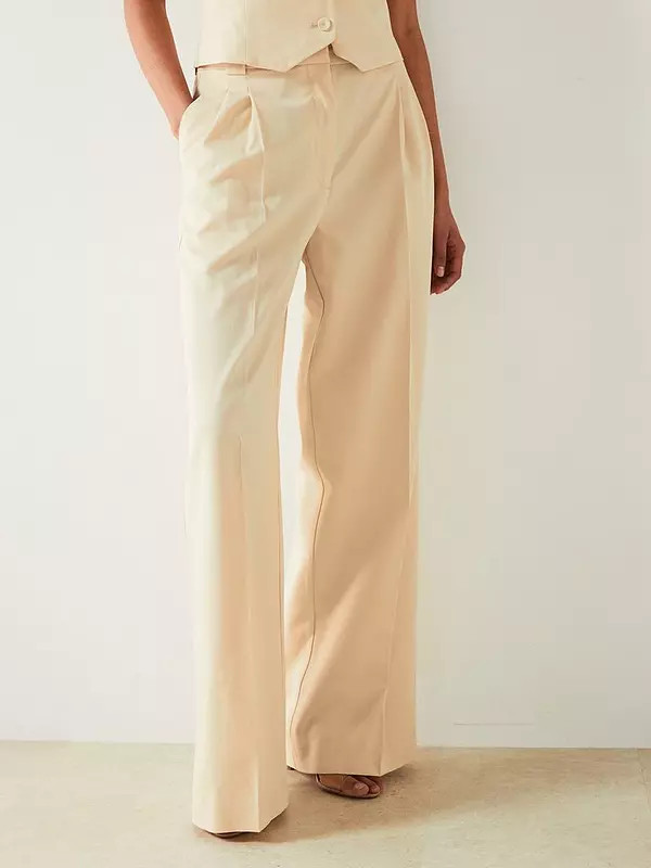 Mango Tailored Wide Leg Trouser - Beige | Very (UK)