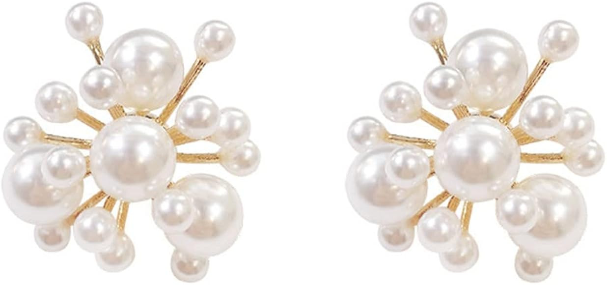 Fire Flower Pearl Earrings Cluster Pearl Drop Dangle Earrings Fashion Pearl Eardrop for Women Gir... | Amazon (US)