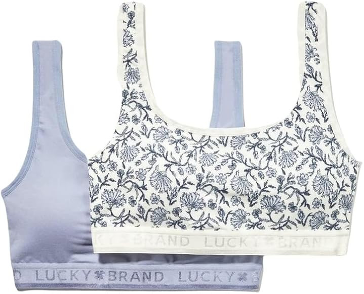 Lucky Brand Women's Floral Solid Padded Logo Bralette - 2 Pack | Amazon (US)
