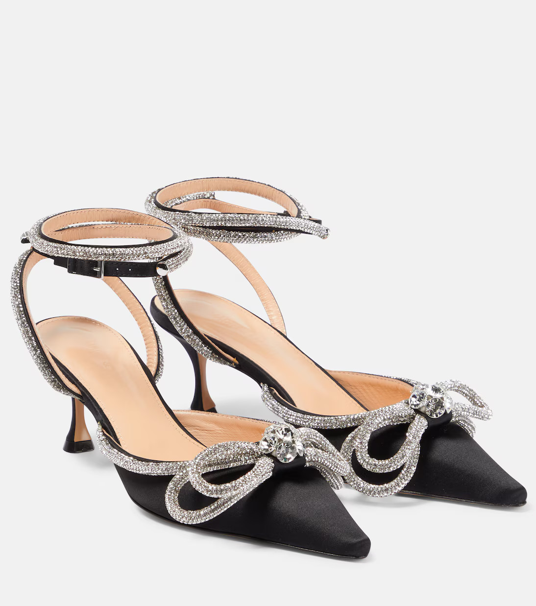 Double Bow 65 embellished satin pumps | Mytheresa (US/CA)