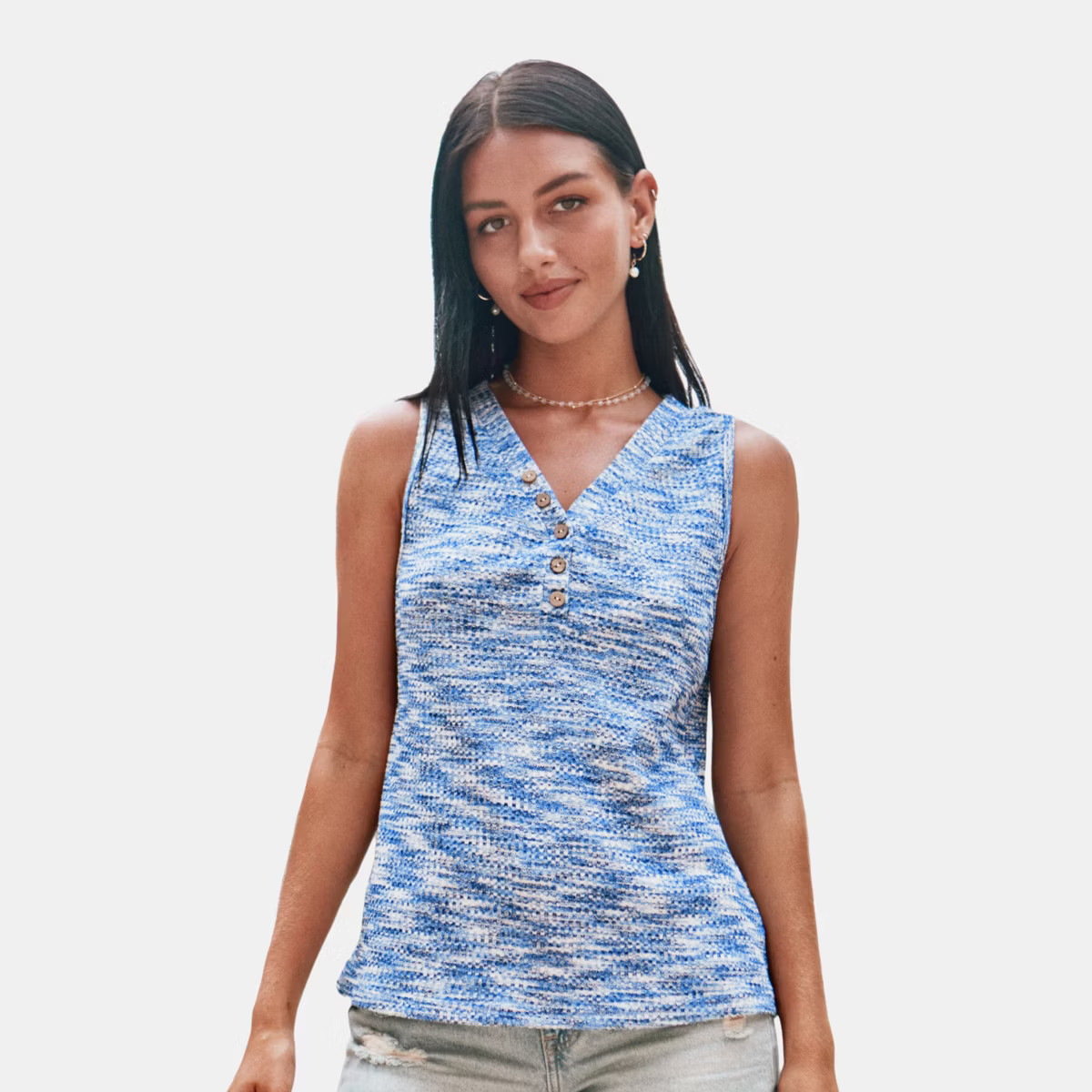 Women's Blue V-Neck Button Sleeveless Top - Cupshe | Target