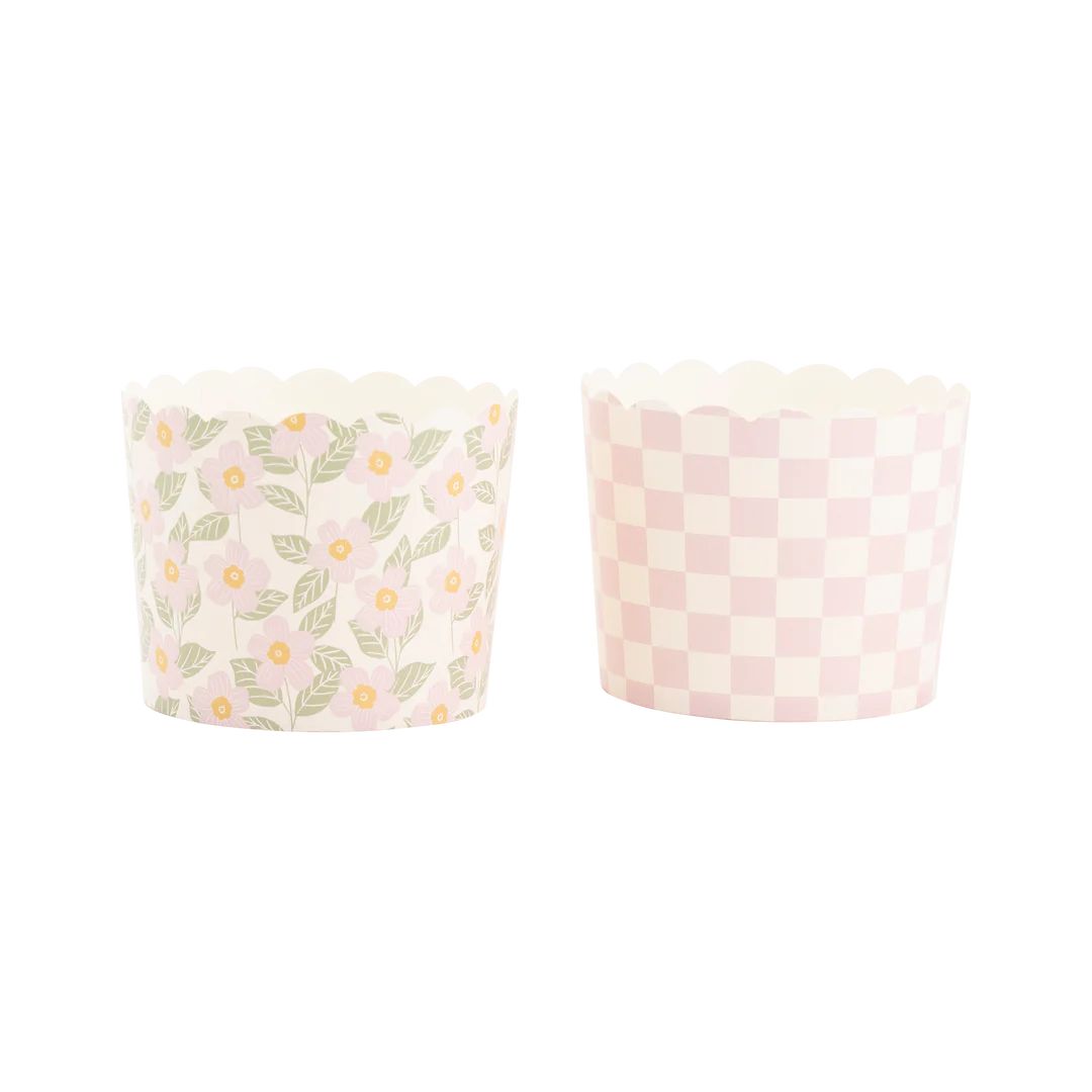 Pink Floral Checkerboard 5 oz Food Cups (50 pcs) | My Mind's Eye
