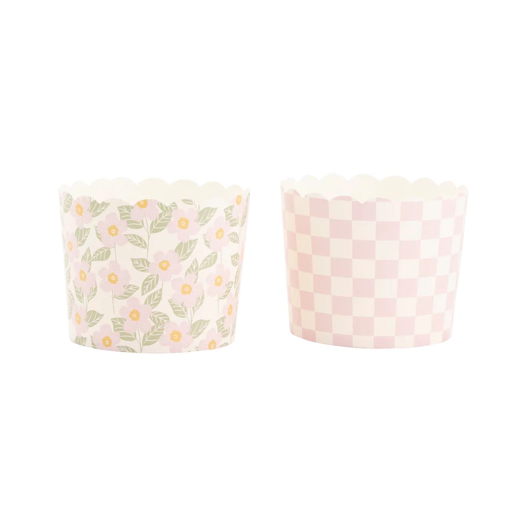 Pink Floral Checkerboard 5 oz Food Cups (50 pcs) | My Mind's Eye