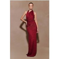 Elma Lurex Knit Halter Maxi Dress - Deep Red I MESHKI I Size XXL | MESHKI US