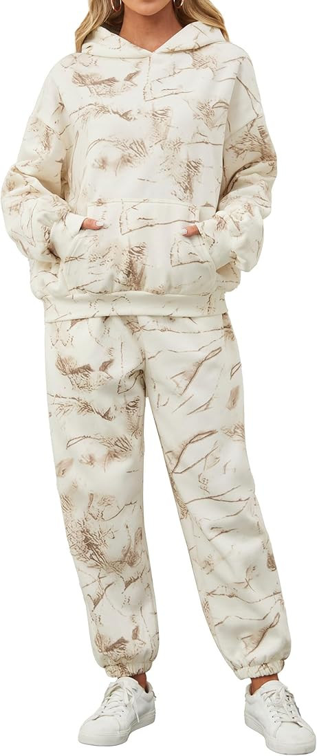 Camo Sweatsuits for Women Set 2 Piece Camo Hoodies Maple Leaf Print Oversized Sweatshirt Lounge S... | Amazon (US)