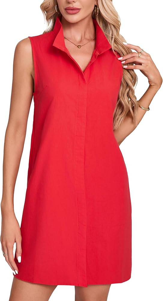 Women's Sleeveless Floral Mini Dress Button Down Tunic Shift Casual Boho Summer Tank Dress | Amazon (US)