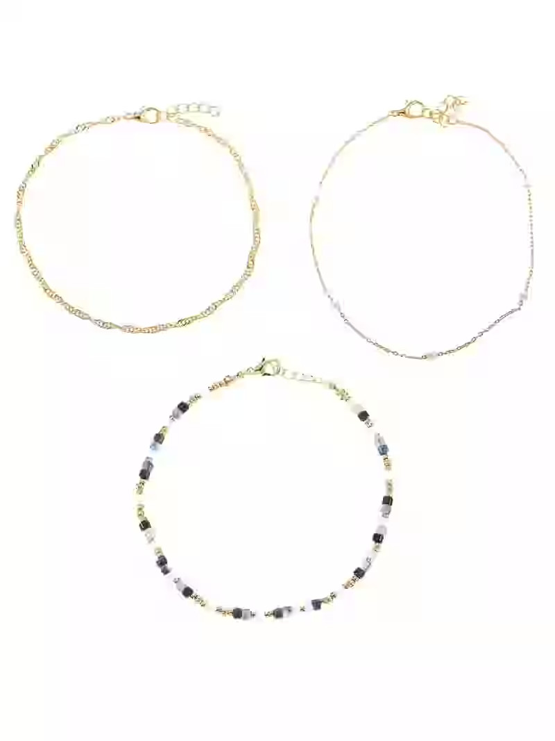 Time and Tru Goldtone Anklet Set, Beaded, Blue, 3 Pieces | Walmart (US)