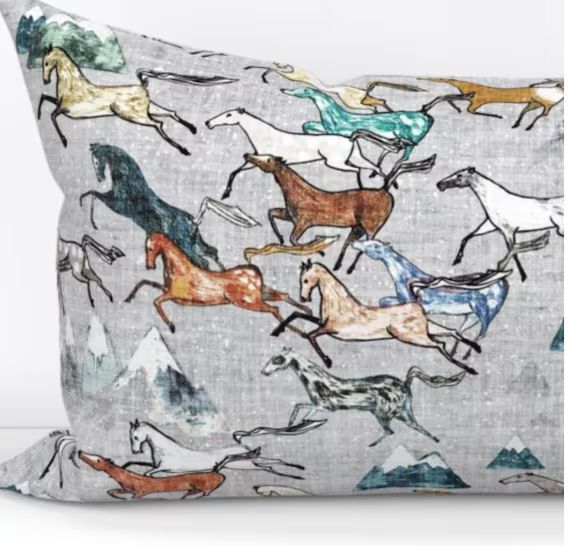 Wild Horses Pillows ~ Textured linen Mustard/Green/Teal/Blue Print -  ADVENTURE AWAITS Collection... | Etsy (US)