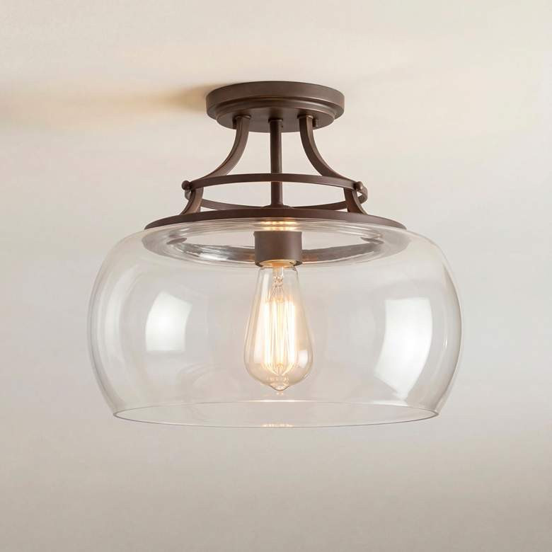 Franklin Iron Charleston 13 1/2" Bronze Clear Glass LED Ceiling Light | Lamps Plus