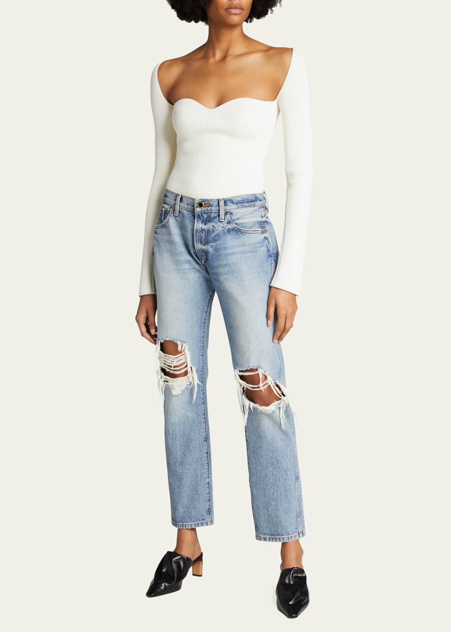 Khaite Maddy Notched Ribbed-Knit Top | Bergdorf Goodman